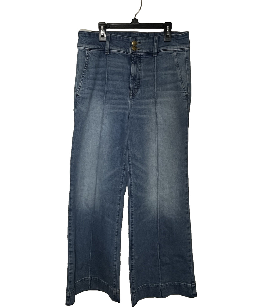 J Crew Denim Trouser Jean Stacked Buttons Womens 28 High Rise Wide Leg Jeans